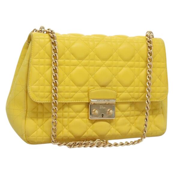 DIOR Canage Chain Shoulder Bag Leather Yellow Gold - Picture 1 of 12